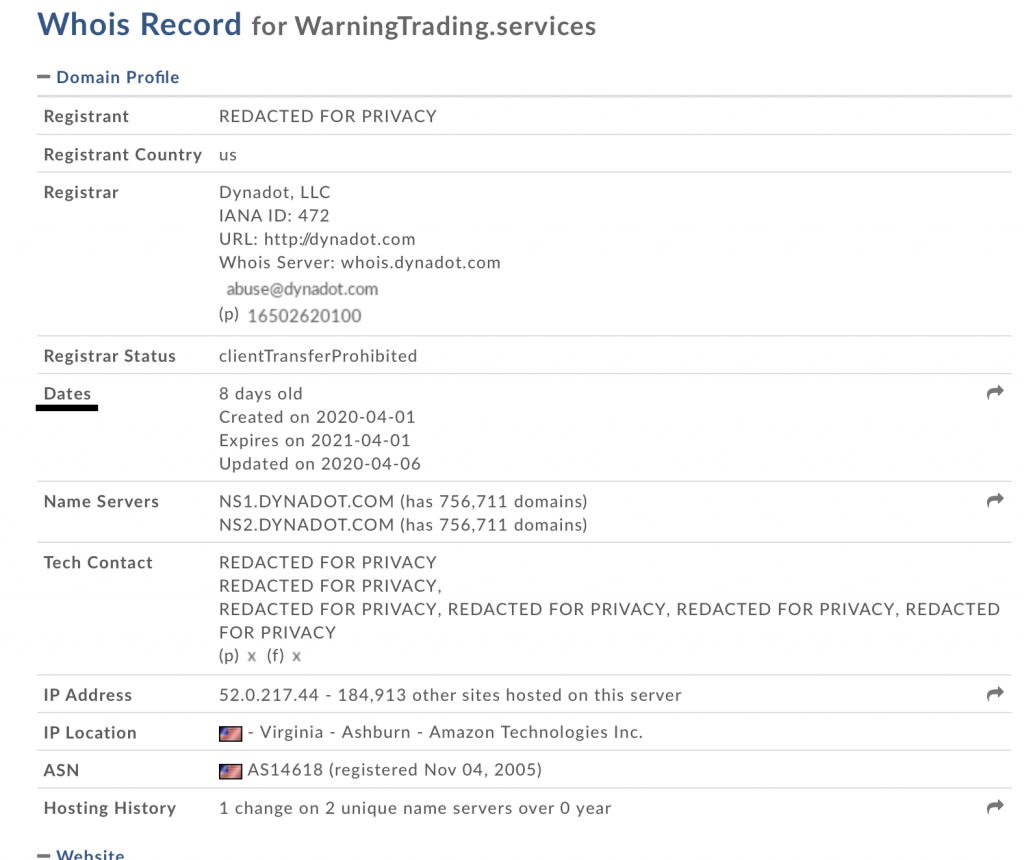 WHOIS DOMAINE warningtrading.services