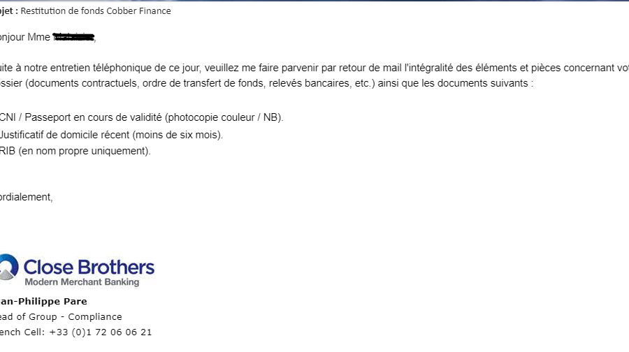 arnaque restitution de fonds
