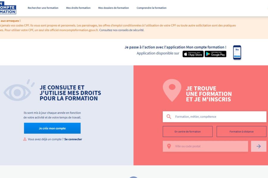 Site internet du site officiel moncompteformation.gouv.fr