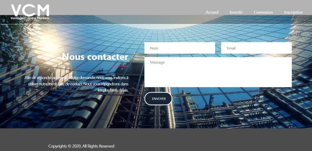 Vantagecapitalmarkets.com, le site sans mentions légales, qui essaie de voler l’identité de Vantage Capital Markets LLP.