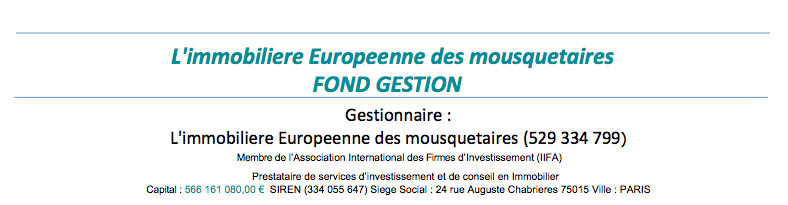 L'immobiliere Europeenne des mousquetaires FOND GESTION arnaque