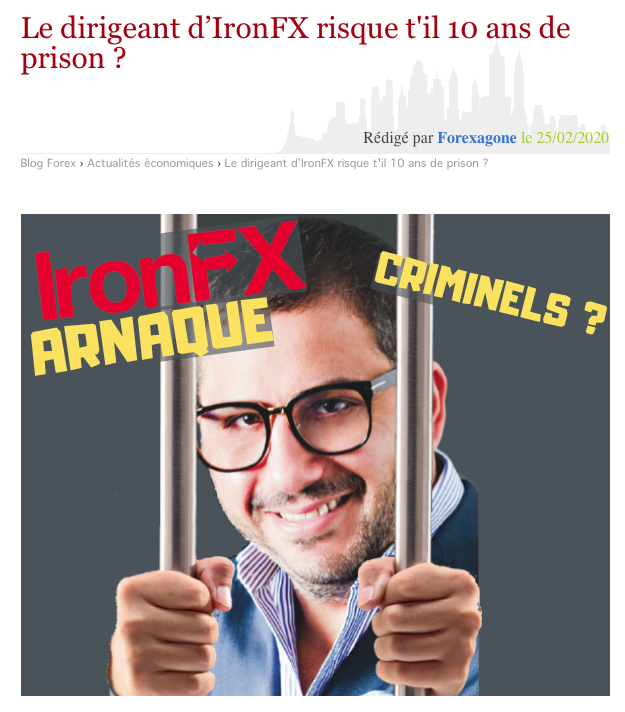 Capture d'écran d'un montage réalisé par le site Forexagone du patron d'IronFX, Markos Kashiouris, présenté derrière les barreaux d'une cellule de prison