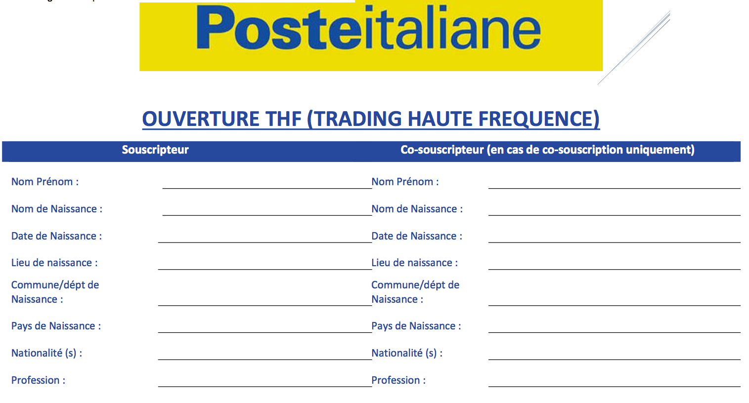 Un faux investissement en Italie avec Posteitaliane, une soi-disant filiale  de la banque postale.