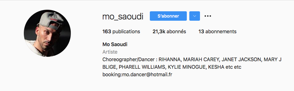 Capture d'écran du profil Instagram de Mo Saoudi.