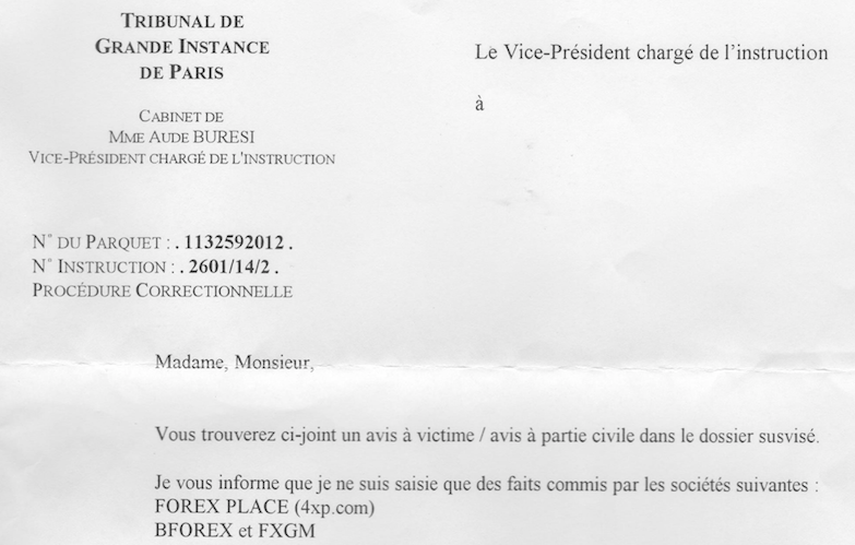 Aude Buresi FXGM Bforex instructionExtrait d’une ordonnance d’instruction du juge Aude Buresi à propos de FXGM