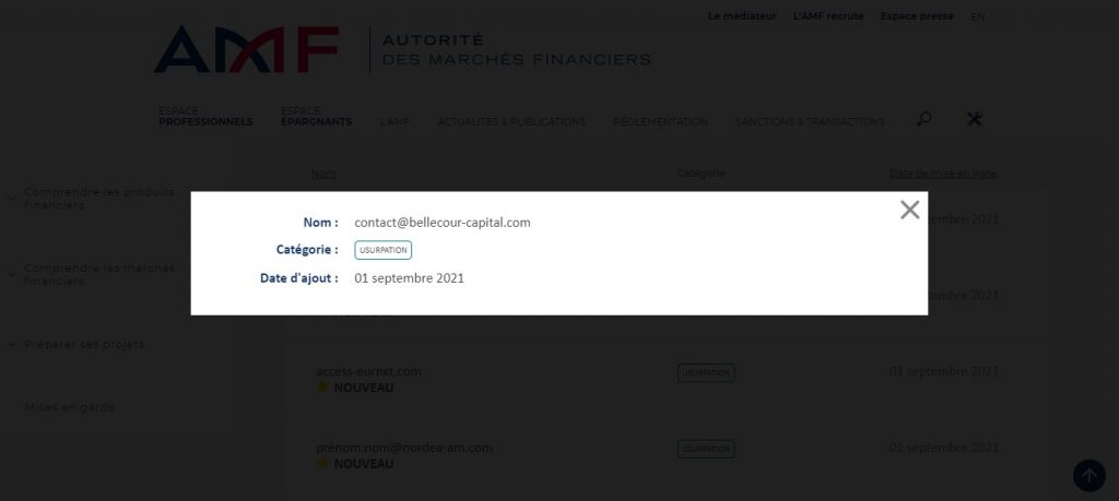 Contact@bellecour-capital.com : Une fausse adresse mail supposée de Bellecour Capital