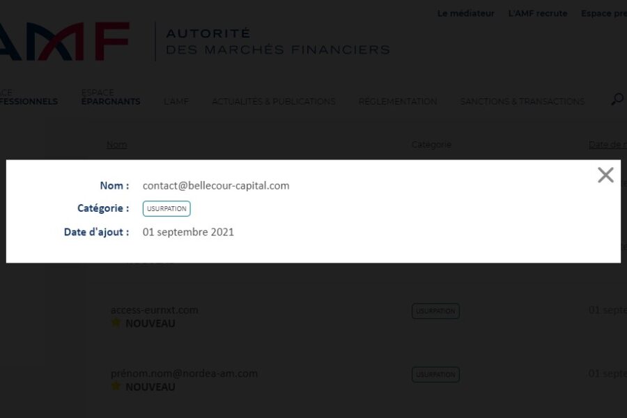 Contact@bellecour-capital.com : Une fausse adresse mail supposée de Bellecour Capital