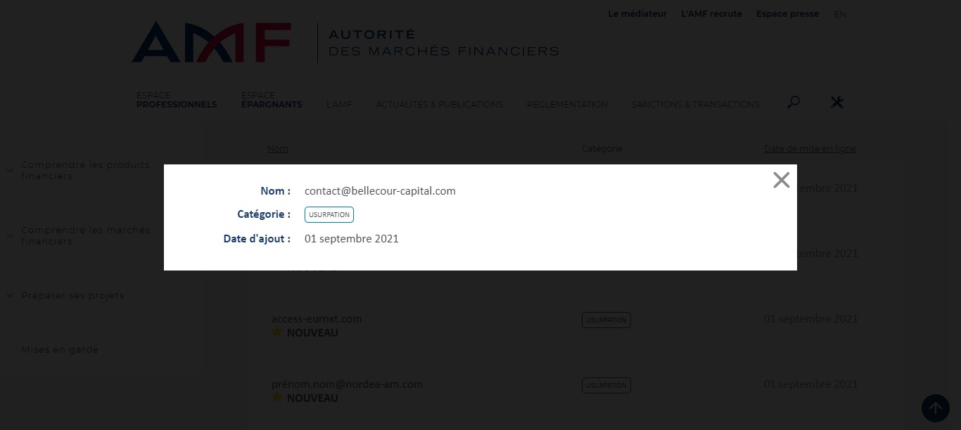 Contact@bellecour-capital.com : Une fausse adresse mail supposée de Bellecour Capital
