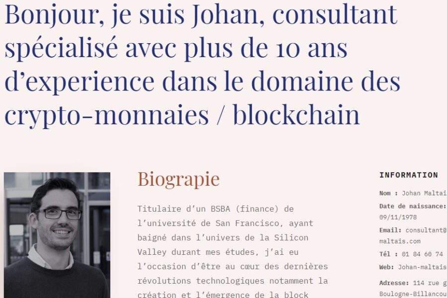 Johan-maltais.com : Le faux site d’un faux expert en cryptomonnaies