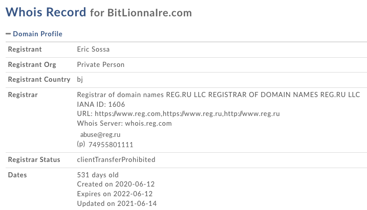 bitlionnaire.com Whois