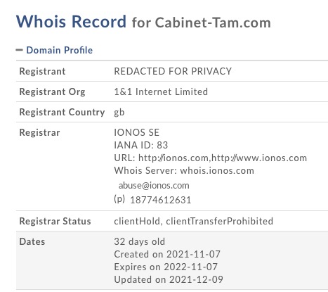 Cabinet tam.com Whois