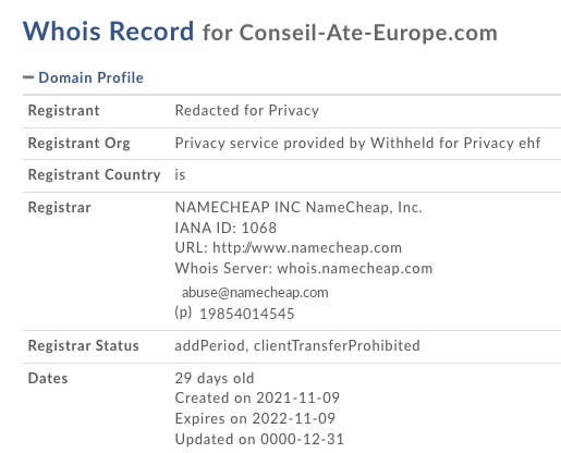 conseil ate europe. Whois
