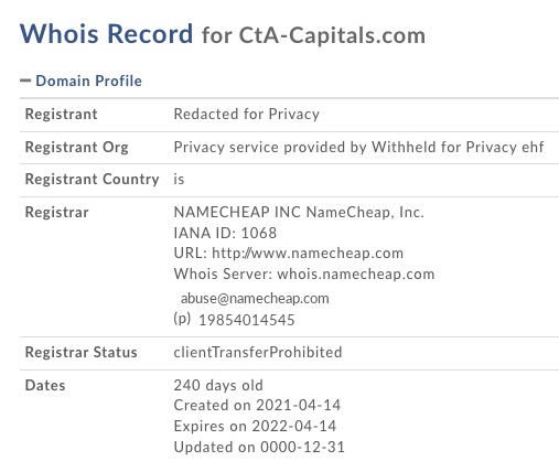 cta capitals.com Whois