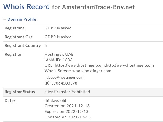 Whois amsterdamtrade bnv.net
