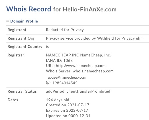hello finanxe.com whois