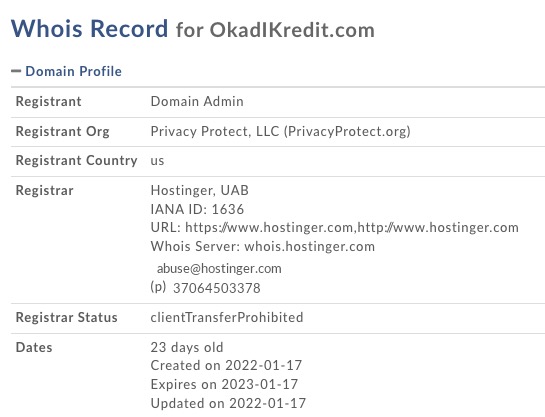 okadikredit.com whois