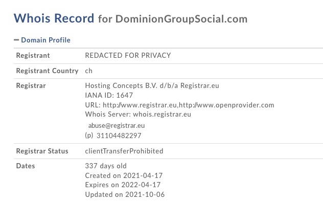 dominiongroupsocial.com whois