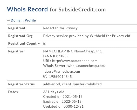 subsidecredit.com whois