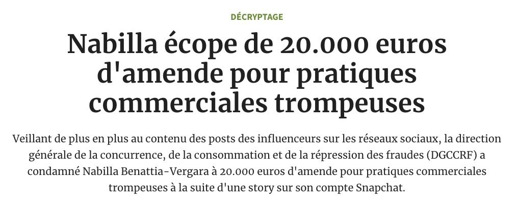 Nabilla pratique commerciale trompeuse
