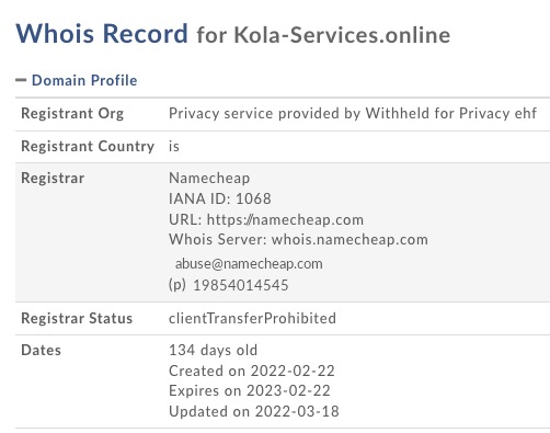 Kola Services.online whois