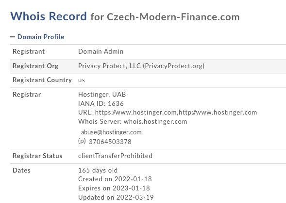 czech modern finance.com whois