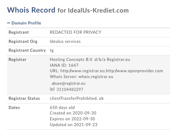 idealus krediet.com whois