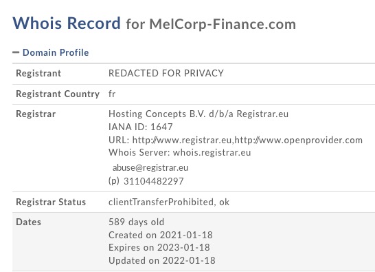 melcorp finance.com whois