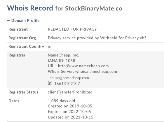 stockbinarymate.co whois