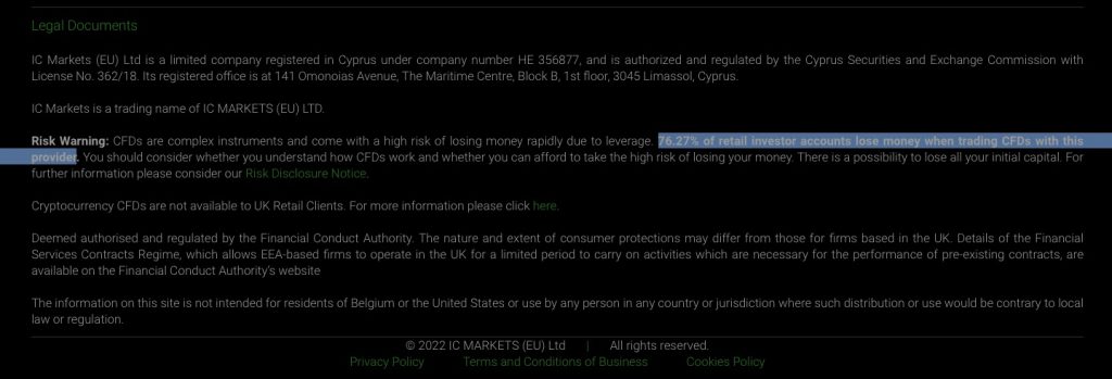 Disclaimer ICmarket perdants