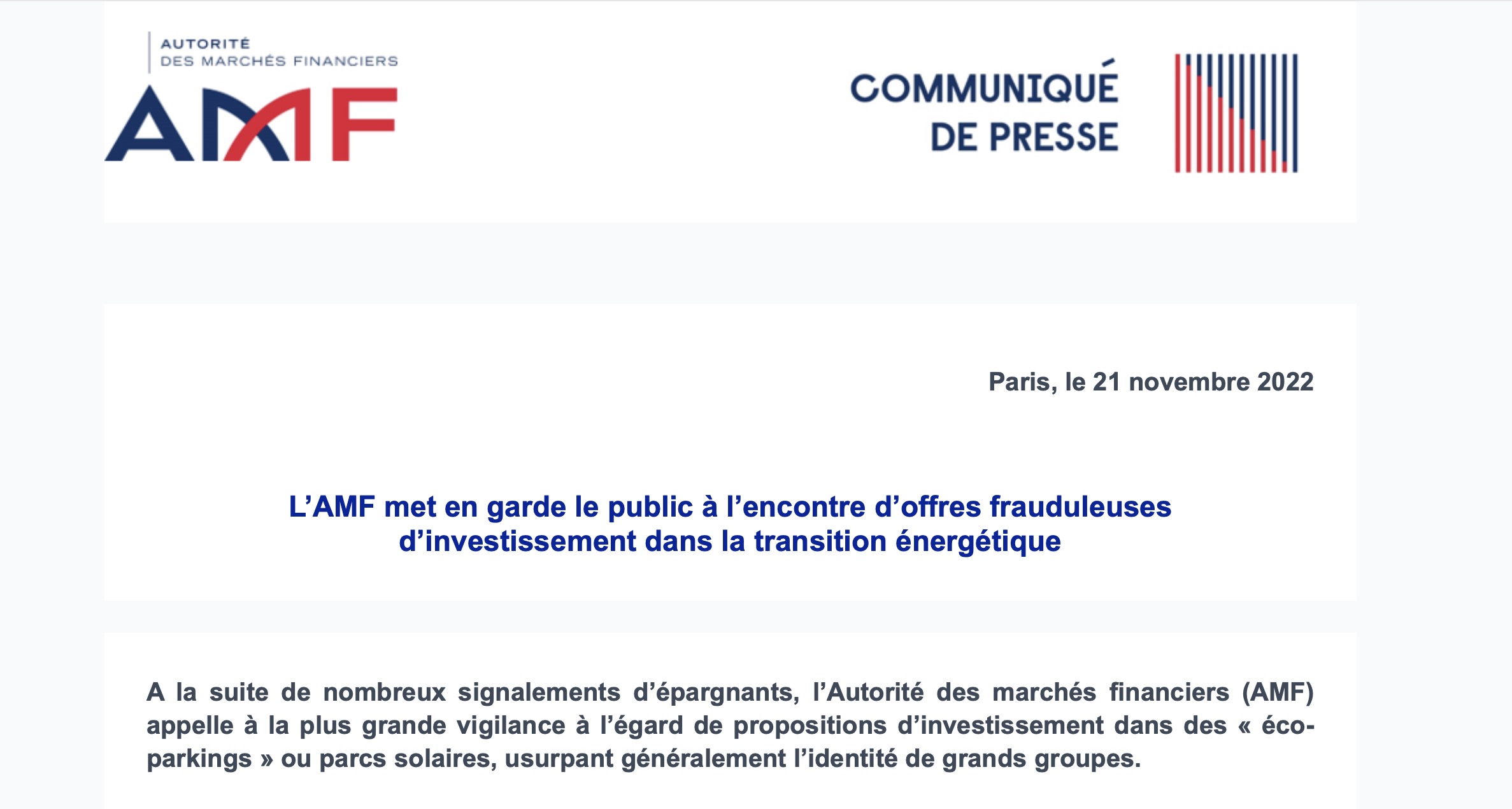 AMF transition energetique alert