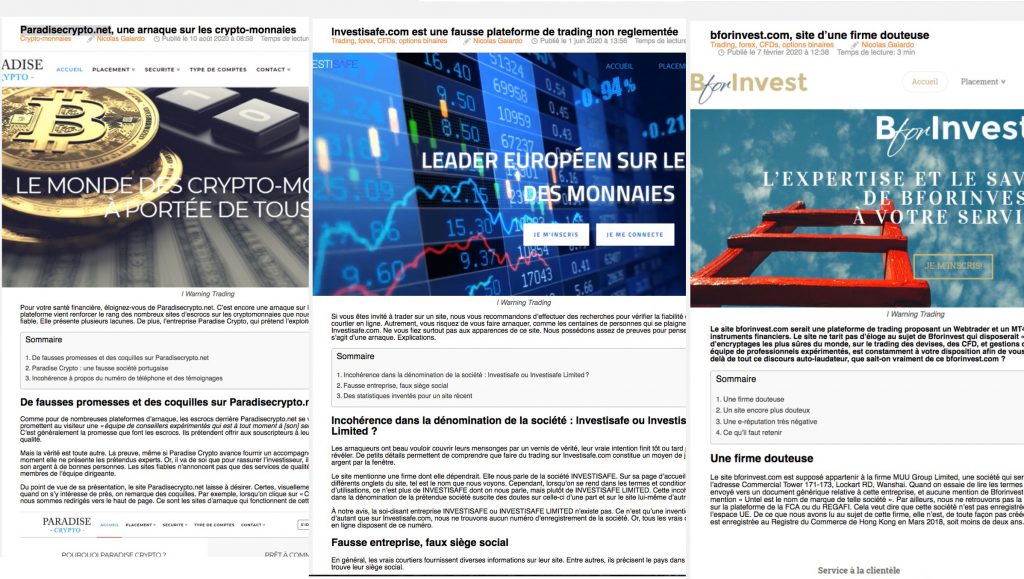bforinvest.com, Investisafe.com et paradisecrypto.net