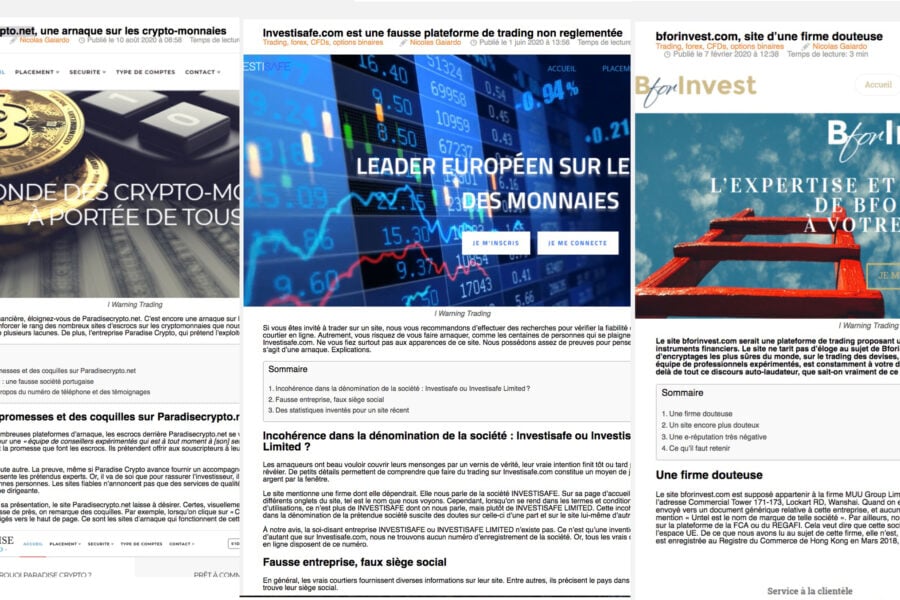 bforinvest.com, Investisafe.com et paradisecrypto.net