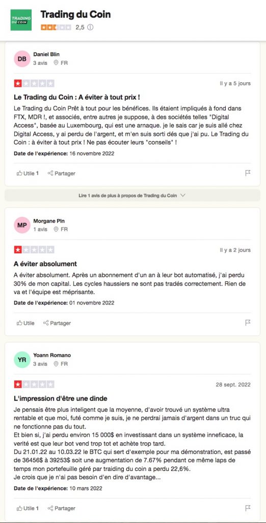 Trading du Coin Trustpilot