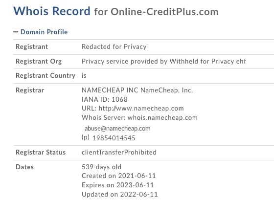 online creditplus.com whois