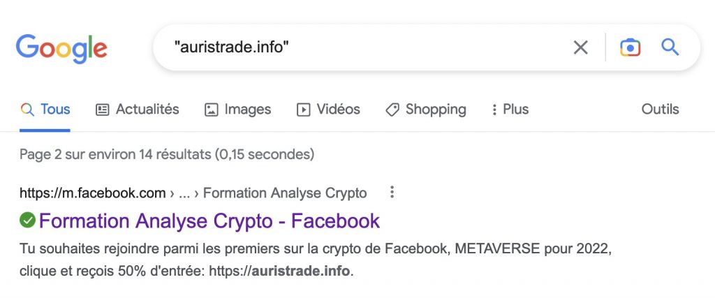 Résultat Google avec une recherche "meilleurstraders.com"
