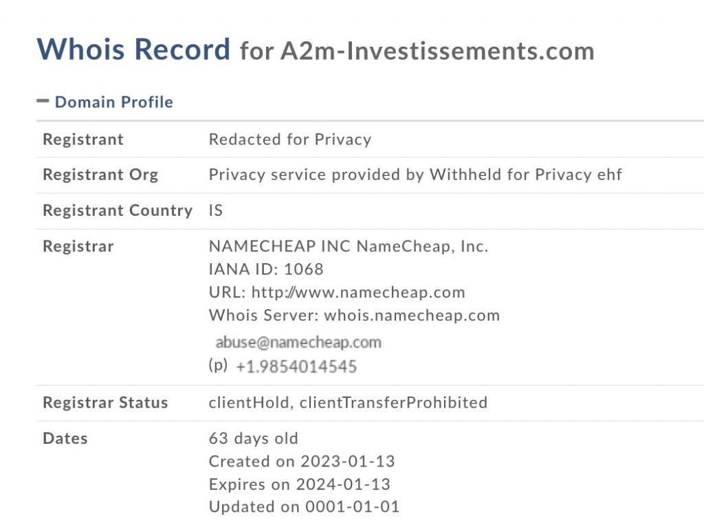a2m investissements.com whois 1