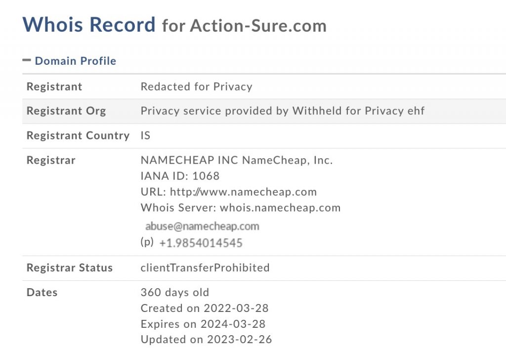 Whois du site action-sure.com