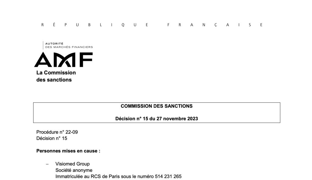 L'AMF sanctionne Visiomed et Negma Group Ltd, Eric Sebban et Olivier Hua pour manipulations de marché