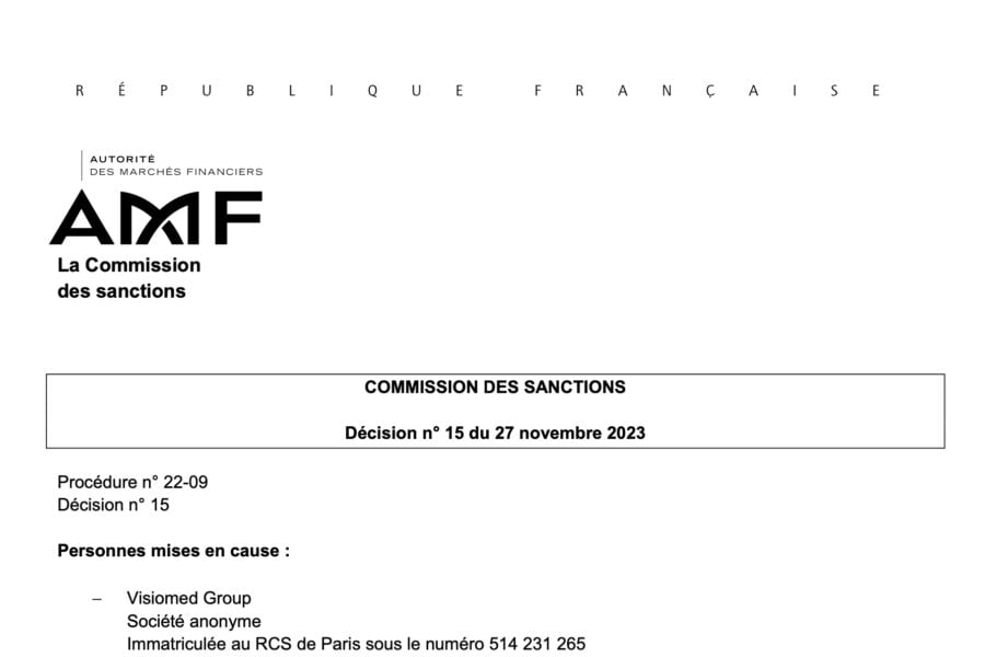 L'AMF sanctionne Visiomed et Negma Group Ltd, Eric Sebban et Olivier Hua pour manipulations de marché