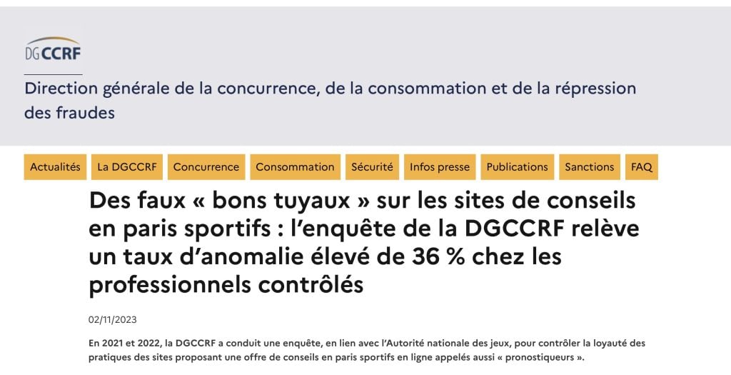 DGCCRF pronostiqueurs tipster
