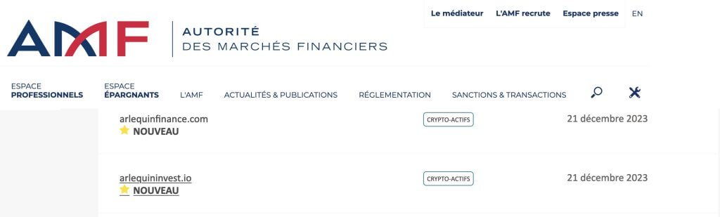 arlequininvest.io et arlequinfinance.com