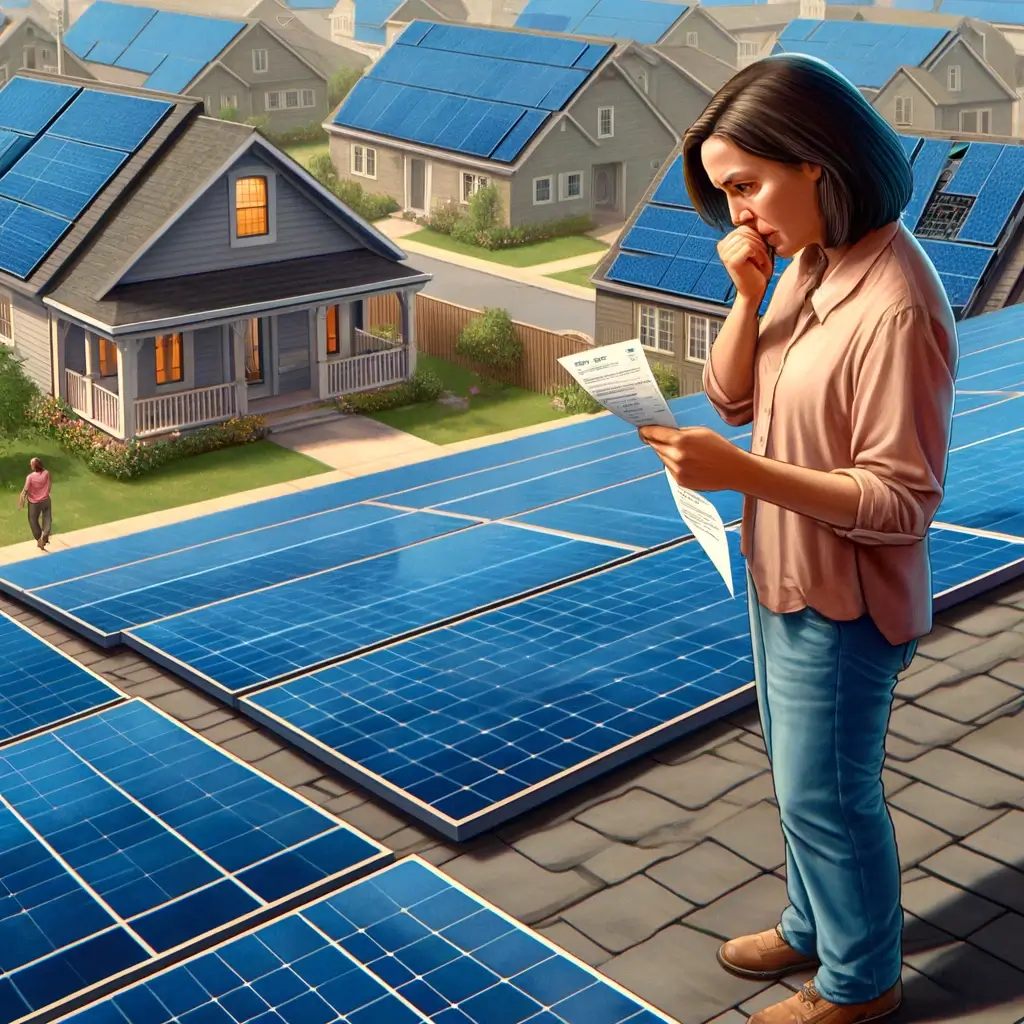 Femme qui ne croît plus à l'autofinancement de ses panneaux photovoltaïques