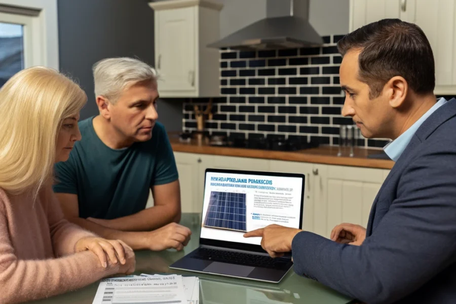 Commercial qui promet un autofinancement des panneaux solaires