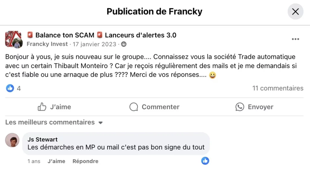 balance ton scam thibault monteiro trade automatique