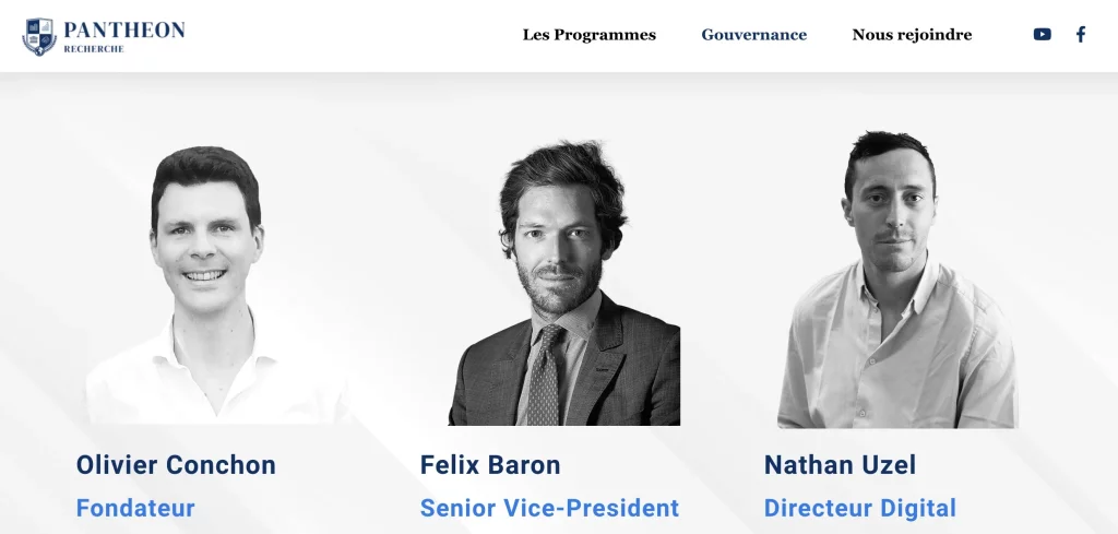 Présentation de l'équipe de Panthéon Recherche: Olivier Conchon, Félix Barron-Bollaert et Nathan Uzel.