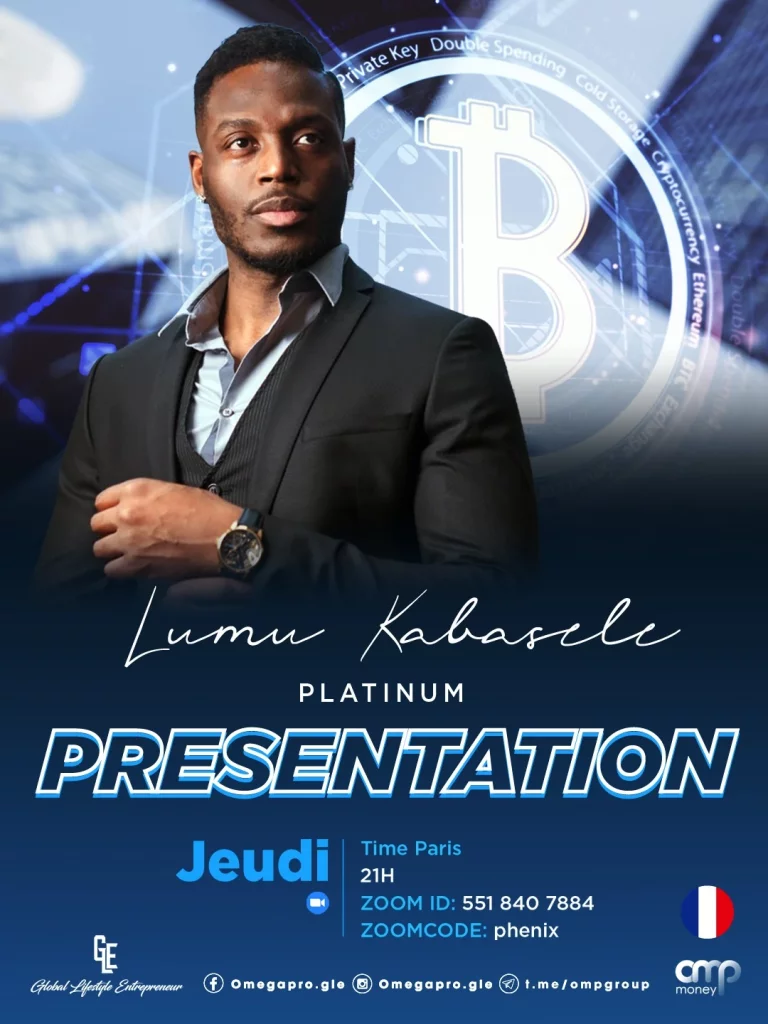 Annonce de la participation de Lumu Kasabele à une conférence de promotion d'Omegapro. Il semble avoir atteint le niveau Platinium.