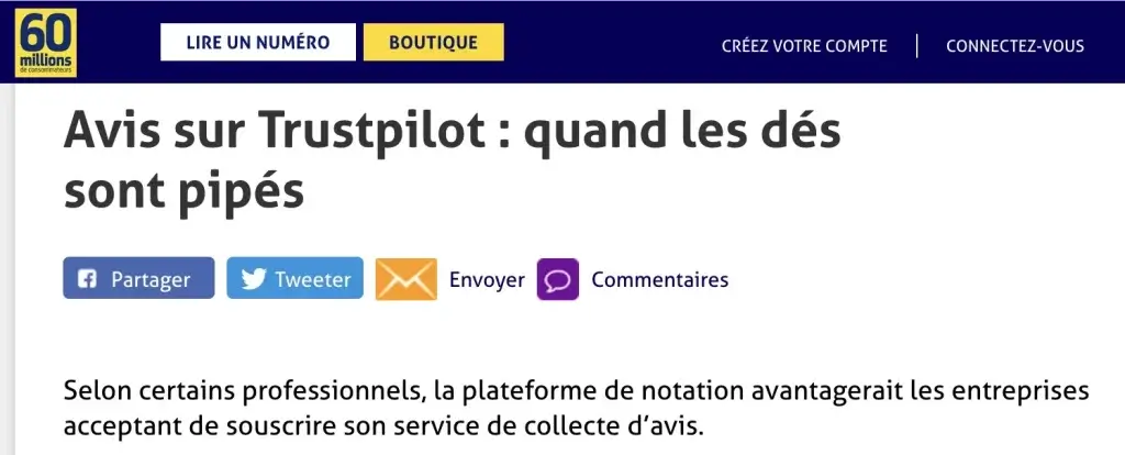 60 Millions de consommateurs trustpilot.
