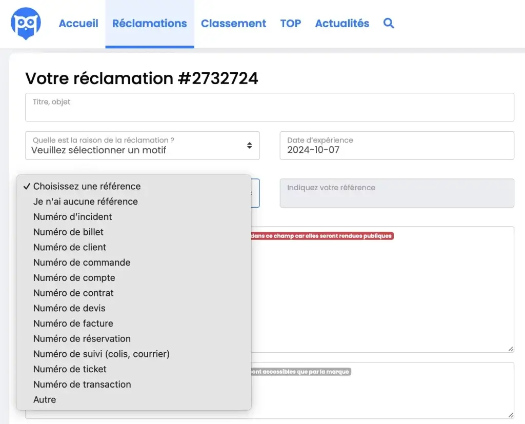 réclamation marque