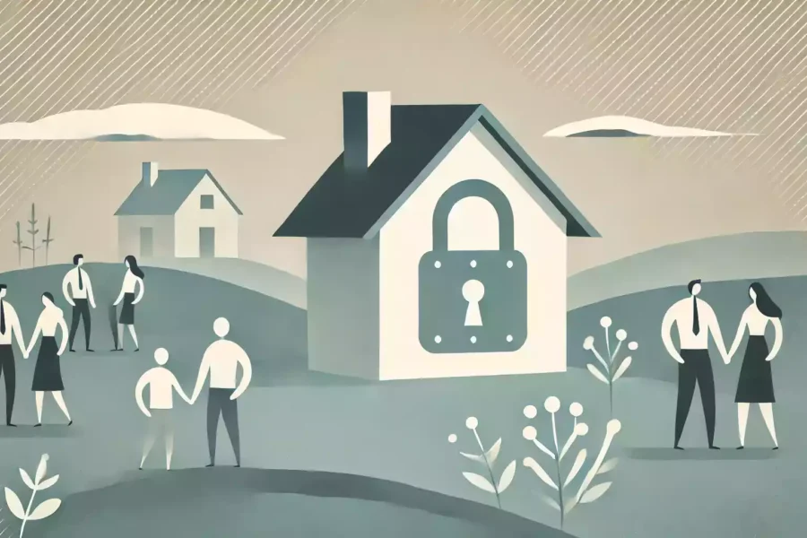 Illustration minimaliste symbolisant la sécurité dans les transactions immobilières