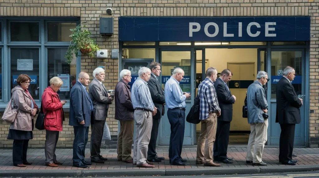 personnes font la queue commissariat